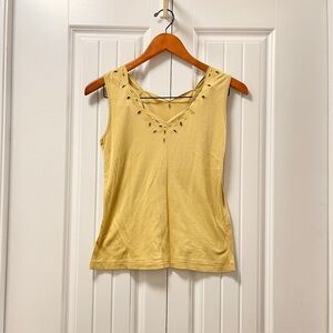 Vintage Rayon Eyelet Sleeveless Top Yellow